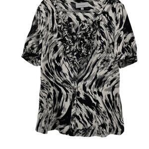 Coldwater Creek Ruffle Blouse Abstract Print Short Sleeve Top Size‎ L